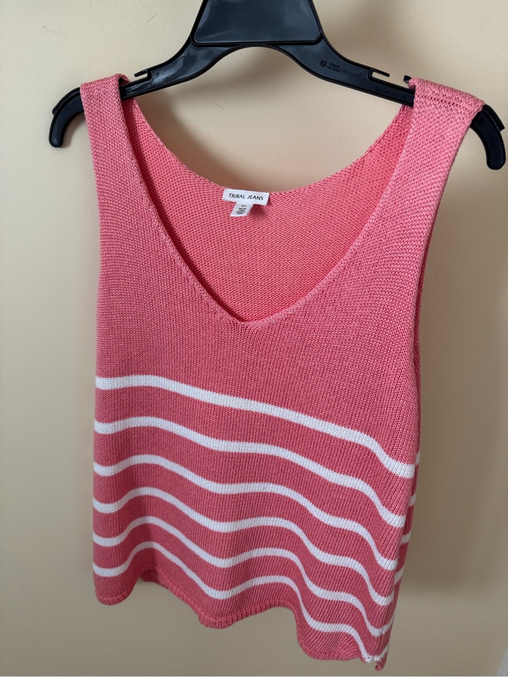 Tribal Jeans Pink & White Striped Knit Tank Sweater L